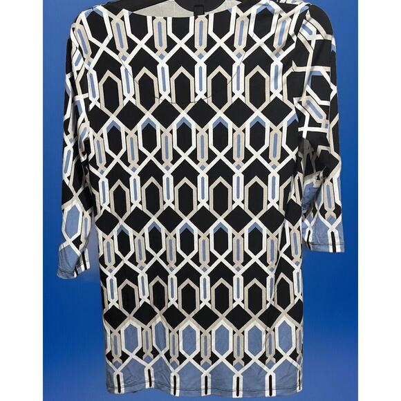 JM Collection Blouse Top 3/4 Sleeves Blue Black Geometric Print Size Medium - Picture 3 of 7